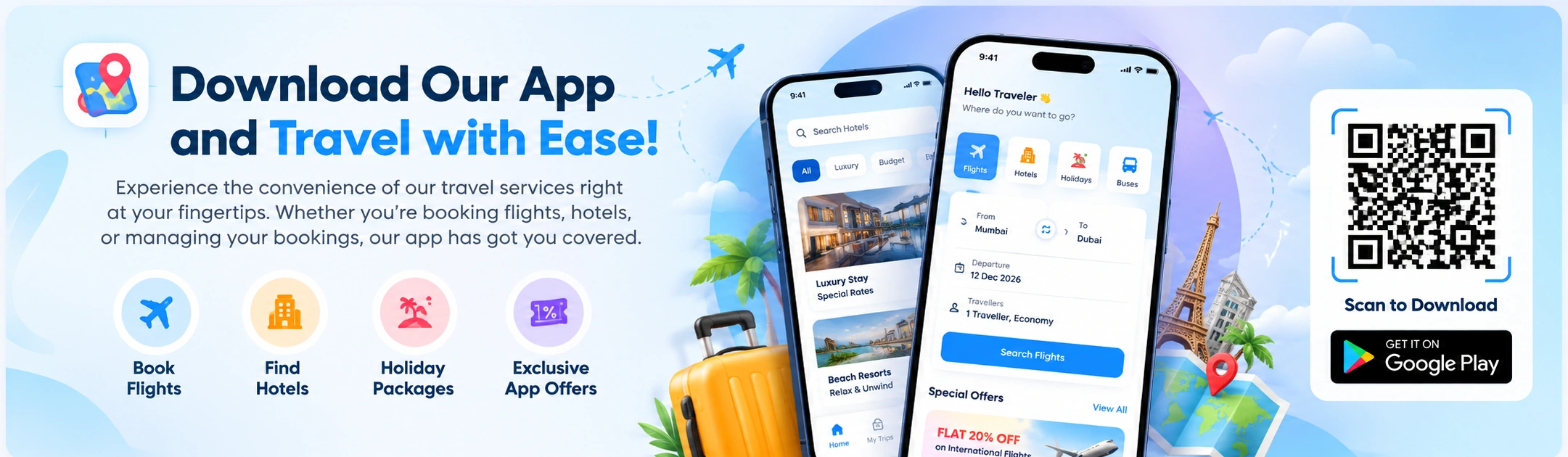 Download our travel app for easy flight and hotel bookings